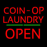 Red Coin Op Laundry Block Open Green Line Neonskylt