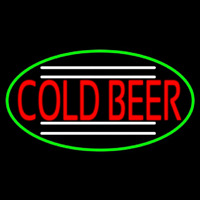Red Cold Beer Oval With Green Border Neonskylt