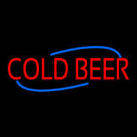 Red Cold Beer With Blue Border With Blue Line Neonskylt