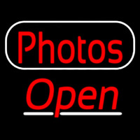 Red Cursive Photos With Open 3 Neonskylt
