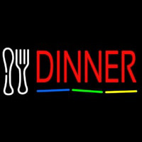 Red Dinner Multicolored Line With Spoon And Fork Neonskylt