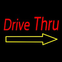 Red Double Stroke Drive Thru With Yellow Arrow Neonskylt