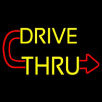 Red Drive Thru With Curved Arrow Neonskylt