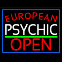 Red European White Psychic Red Open Green Line Neonskylt