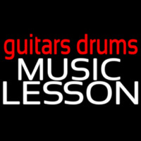 Red Guitar Drums White Music Lesson Neonskylt