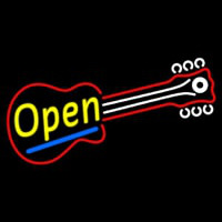 Red Guitar Yellow Open Neonskylt
