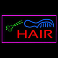 Red Hair With Comb And Scissor Pink Border Neonskylt