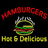 Red Hamburgers Hot And Delicious Neonskylt