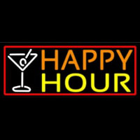 Red Happy Hour And Wine Glass With Red Border Neonskylt
