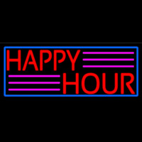 Red Happy Hour With Blue Border Neonskylt