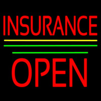 Red Insurance Open Block Yellow Green Line Neonskylt