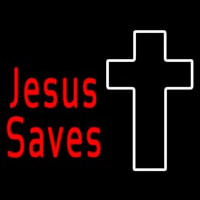 Red Jesus Saves With Cross Neonskylt