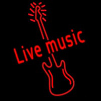 Red Live Music Guitar Neonskylt