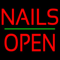 Red Nails Block Open Green Line Neonskylt