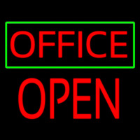Red Office Green Border Block Open Neonskylt
