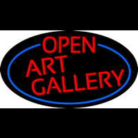 Red Open Art Gallery Oval With Blue Border Neonskylt
