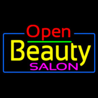 Red Open Beauty Salon With Blue Border Neonskylt