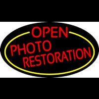 Red Open Photo Restoration Oval With Yellow Border Neonskylt