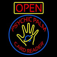 Red Psychic Palm Card Reader Open Neonskylt