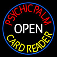 Red Psychic Palm Yellow Card Reader White Open Neonskylt
