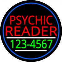 Red Psychic Reader With Green Phone Number And Blue Border Neonskylt