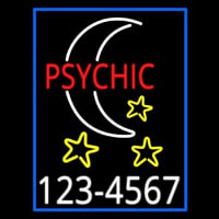 Red Psychic White Logo Phone Number Blue Border Neonskylt