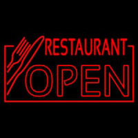 Red Restaurant Open With Knife And Fork Neonskylt