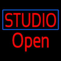 Red Studio Open Blue Border Neonskylt