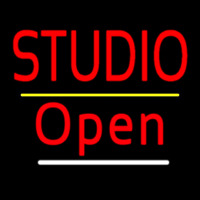 Red Studio Open Yellow Line Neonskylt