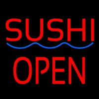 Red Sushi Block Open Blue Curve Neonskylt