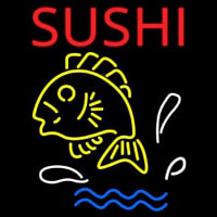 Red Sushi With Fish Logo Below Neonskylt