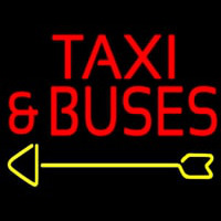 Red Ta i And Buses With Arrow Neonskylt