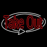 Red Take Out With Arrow Neonskylt