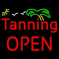 Red Tanning Block Open With Palm Tree Neonskylt