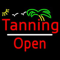 Red Tanning Slant Open White Line Neonskylt