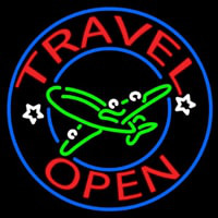 Red Travel Open Blue Circle Neonskylt