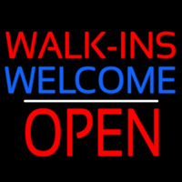 Red Walk Ins Welcome Open White Line Neonskylt