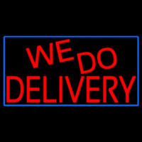 Red We Do Delivery With Blue Border Neonskylt