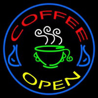 Round Coffee Open Neonskylt