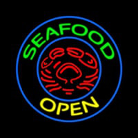 Round Green Seafood Open Neonskylt