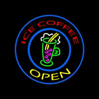 Round Ice Coffee Open Neonskylt