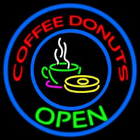 Round Red Coffee Donuts Open Neonskylt