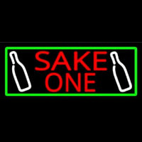Sake One And Bottle With Green Border Neonskylt