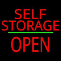 Self Storage Open Block Green Line Neonskylt