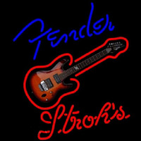 Strohs Fender Blue Red Guitar Beer Sign Neonskylt