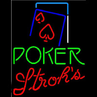 Strohs Green Poker Red Heart Beer Sign Neonskylt