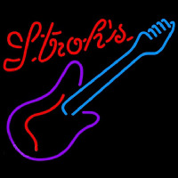 Strohs Guitar Purple Red Beer Sign Neonskylt