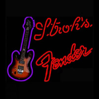 Strohs Red Fender Guitar Neonskylt