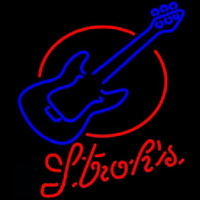 Strohs Red Round Guitar Beer Sign Neonskylt