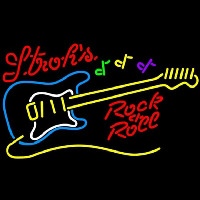 Strohs Rock N Roll Yellow Guitar Beer Sign Neonskylt